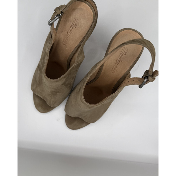 Madewell Suede Peep Toe Slingback Block Heel Sandals Womens Sz 8 Taupe - Picture 10 of 12